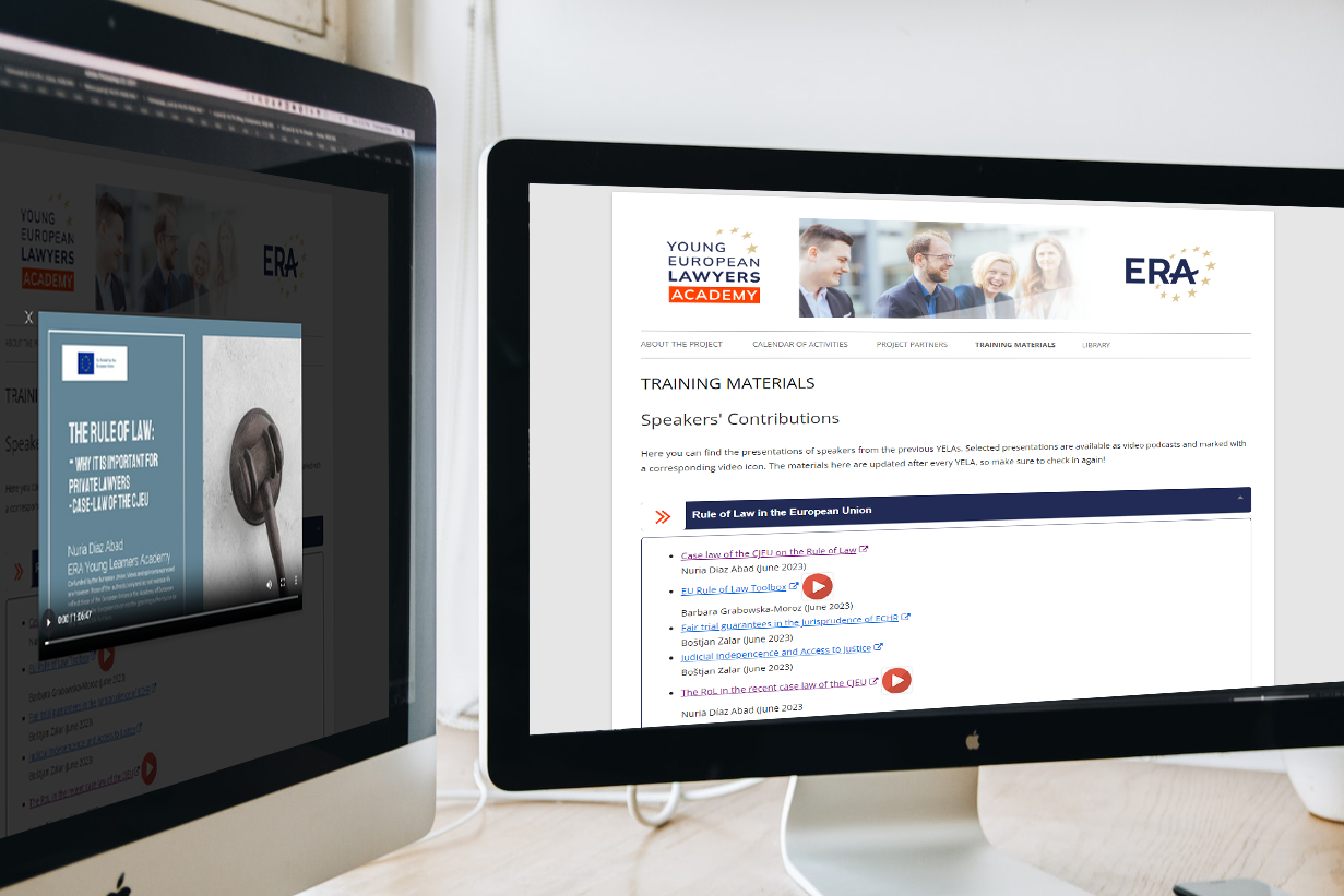 Comprehensive information including video podcasts and training materials about the Rule of Law in the European Union and the RoL in the recent case law of the CJEU can be found on the following project subsites: Advanced training for court coordinators in European law and Young European Lawyers Academy. Comprehensive information including video podcasts and training materials about the Rule of Law in the European Union and the RoL in the recent case law of the CJEU can be found on the following project subsites: Advanced training for court coordinators in European law and Young European Lawyers Academy.