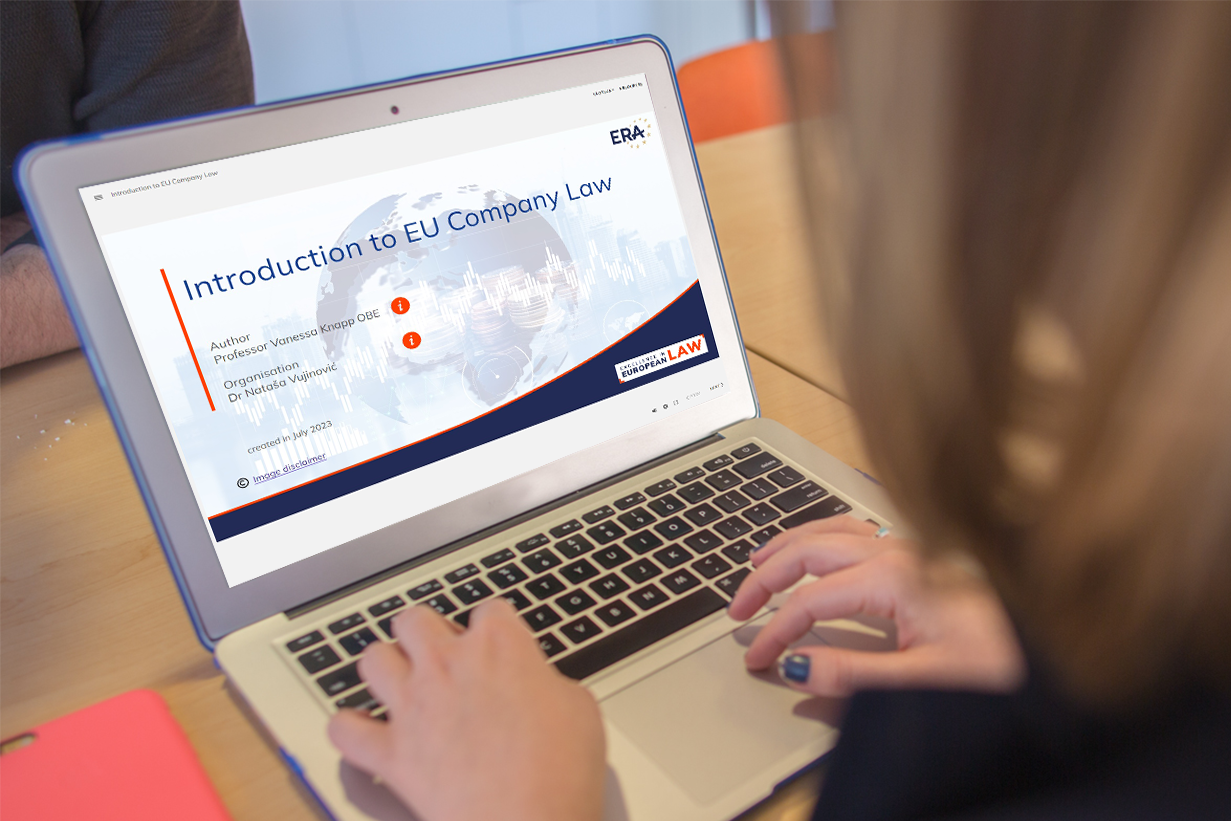 Basic yet comprehensive e-learning course on EU company law can be found here. The course is available in English and includes three hours learning time, interactive quizzes, extensive background material and a glossary.